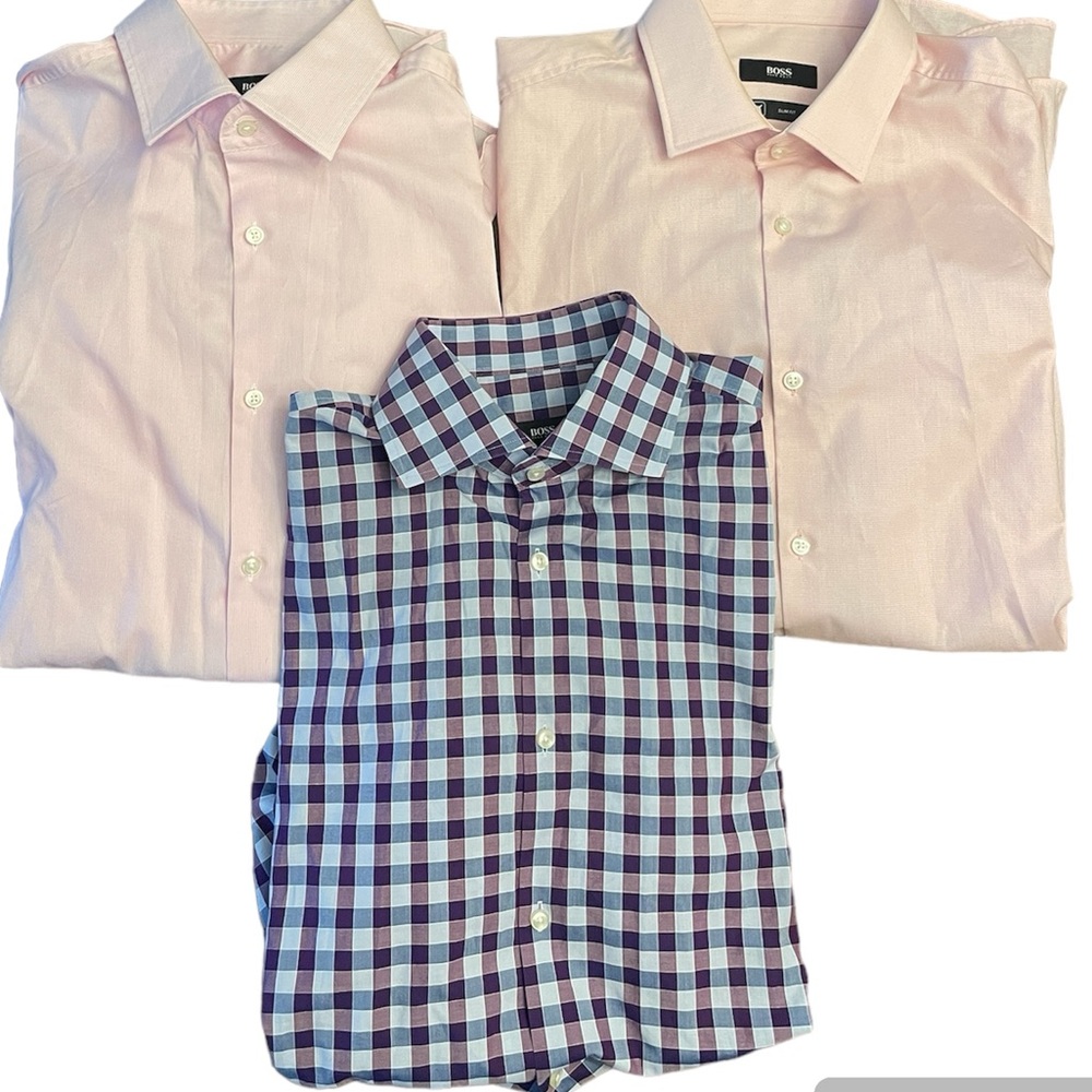 Boss Hugo Boss,lot of 3,size 39-15.5,1 pink check,1 pink stripe,1 purple check